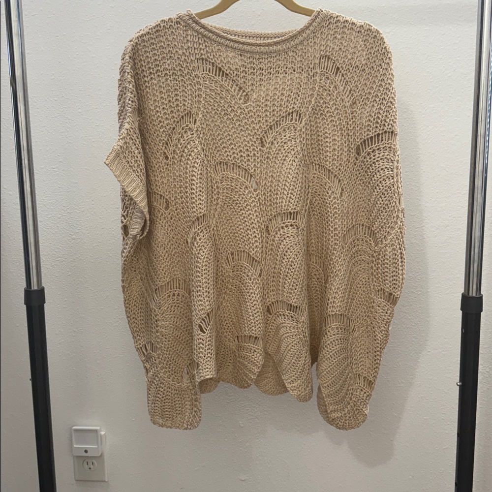 Easel Tan Crochet Knit Sweater